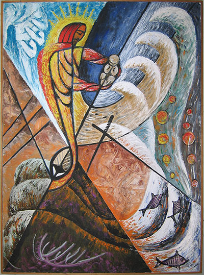 The symbolism of baptism incorporates varied imagery such as death, cleansing, resurrection, rebirth, and covenanting with God. Holy Baptism by Libuse Lukas Miller.