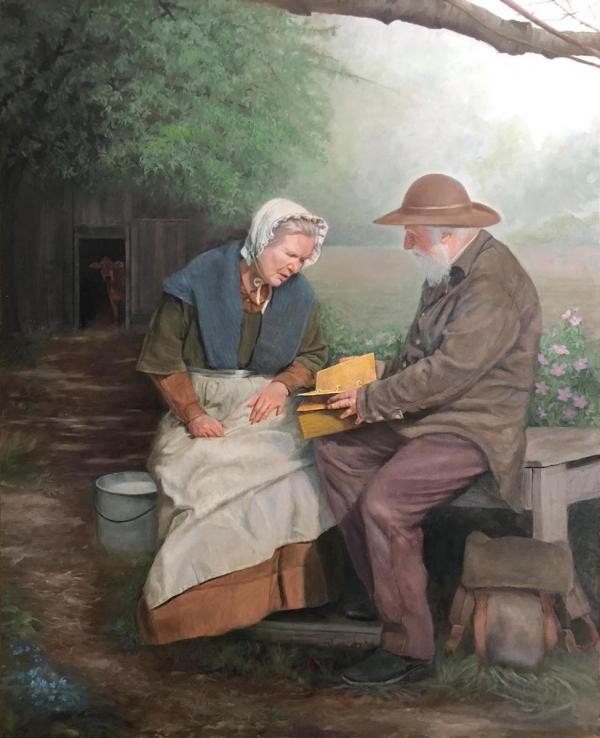 In honor of Lyne Hilton Wilson, Book of Mormon Central recently commissioned this work, "Mary Whitmer and Moroni" by Robert F. Pack