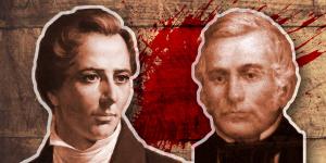 Portraits of Joseph Smith and Lilburn Boggs.