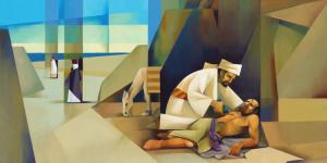 Detail from "Jesus as the Samaritan" by Jorge Cocco. 