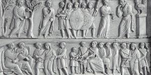 Detail from the lid of the Brescia Casket, a carved ivory box from the late 4th century, depicts scenes from the life of Christ, including the arrest in the Garden of Gethsemane and judgment before Pilate. Public Domain Image